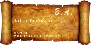 Balla Arikán névjegykártya